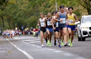 Elite runners in a road running race